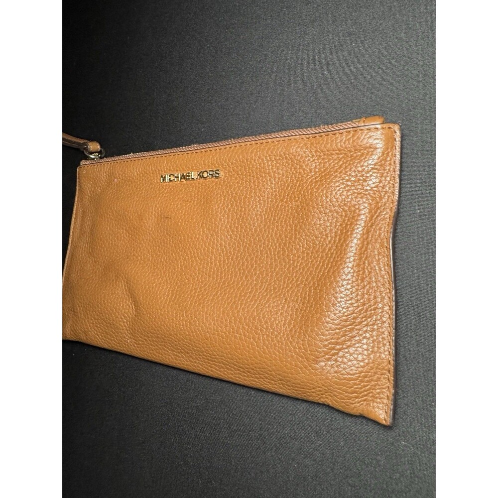 MICHAEL KORS JET SET  Zip Clutch Wristlet Light Brown Tan PEBBLED LEATHER 10" - Picture 5 of 12